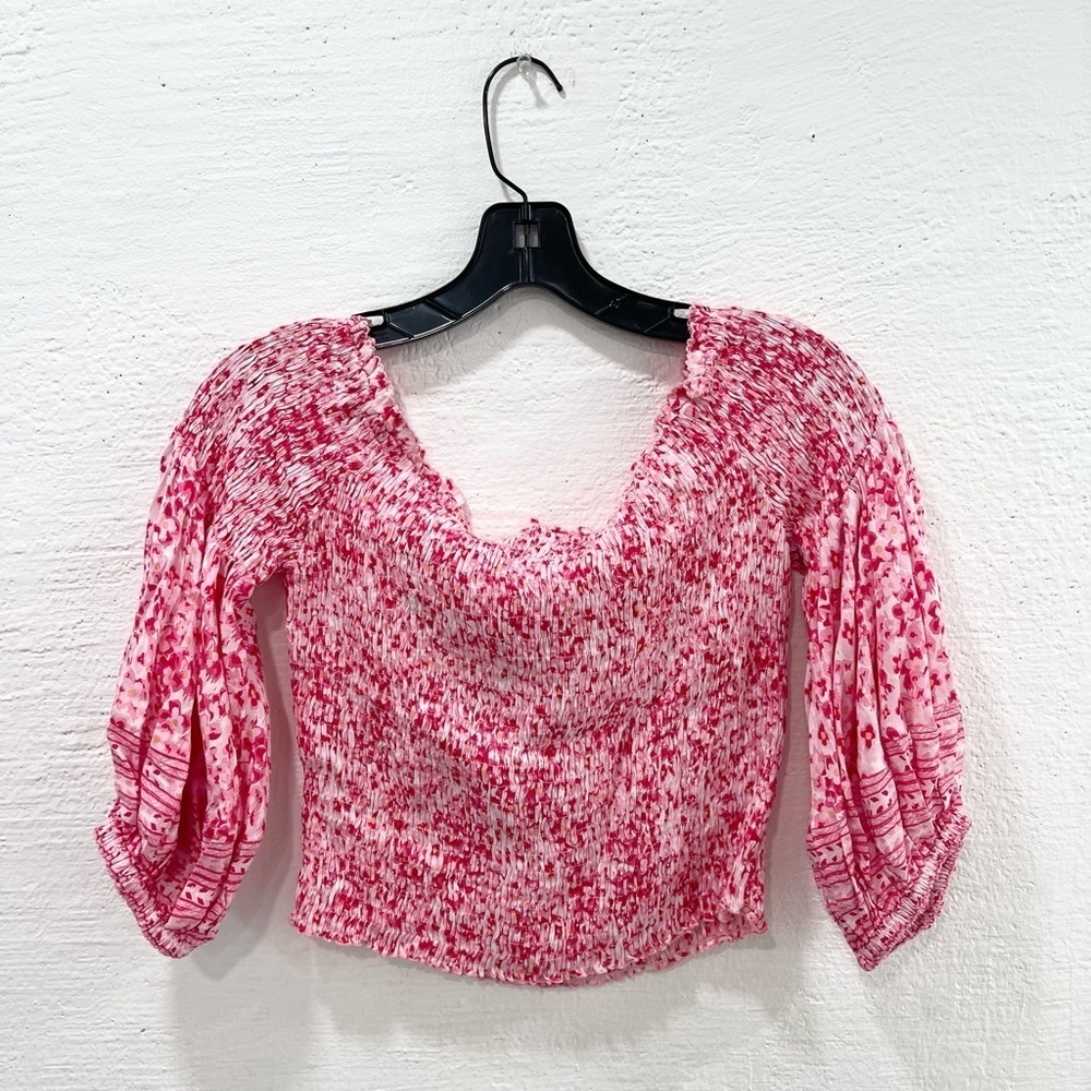 Poupette St Barth Ariel Smocked Off-the-Shoulder Crop Top Size S/M - Picture 5 of 5